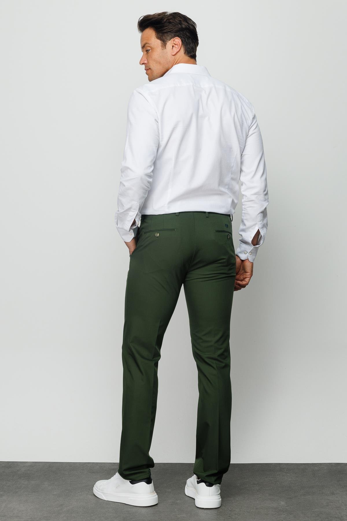 HND.S23.101Erkek Beli Lastikli Yan Cepli Koton Pantolon Yeşil