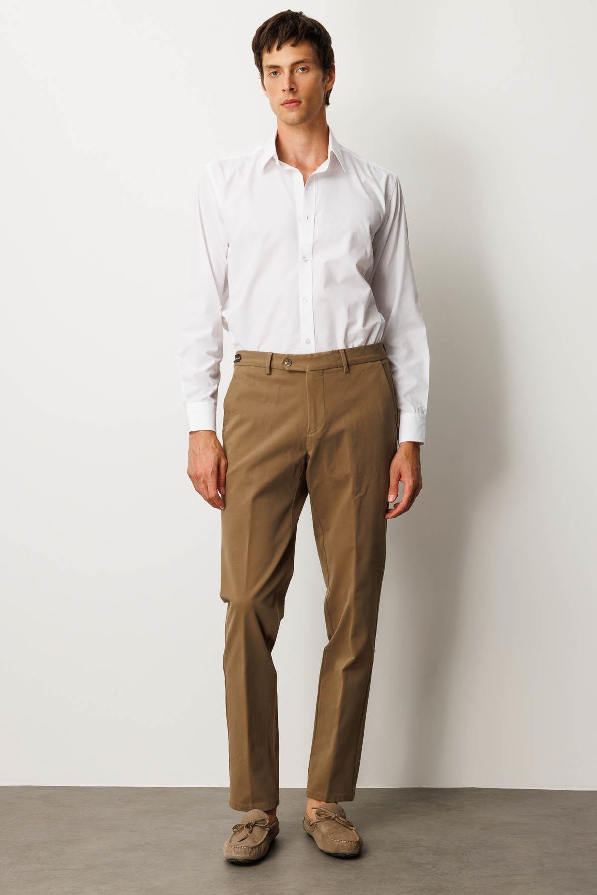 HND.W25.300Erkek Beli Lastikli Yan Cepli Koton Pantolon Taba