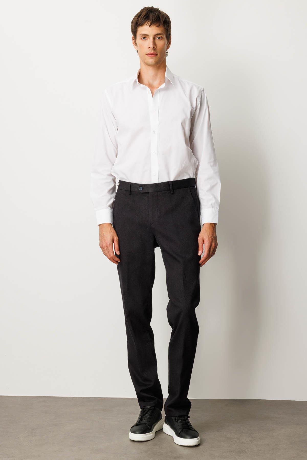 HND.W25.303Erkek Beli Lastikli Yan Cepli Koton Pantolon Siyah