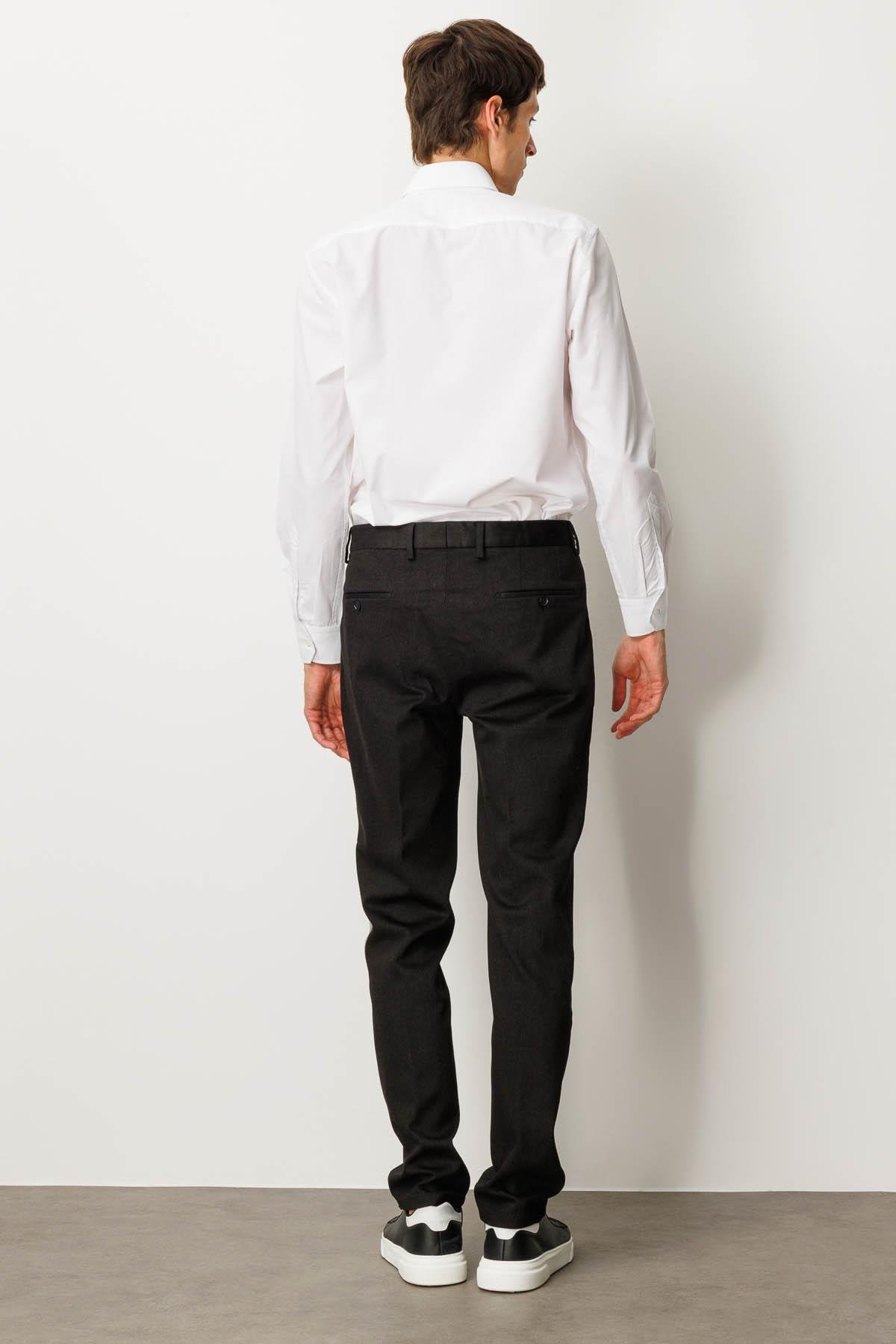 HND.W25.303Erkek Beli Lastikli Yan Cepli Koton Pantolon Siyah