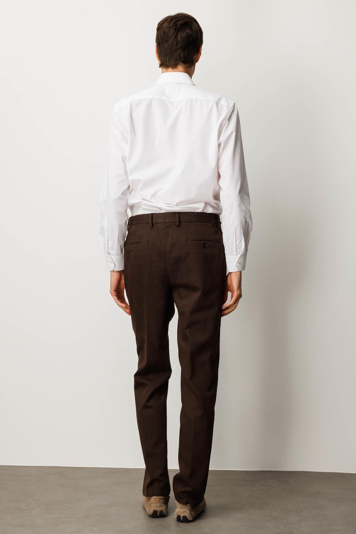 HND.W25.303Erkek Beli Lastikli Yan Cepli Koton Pantolon Kahve