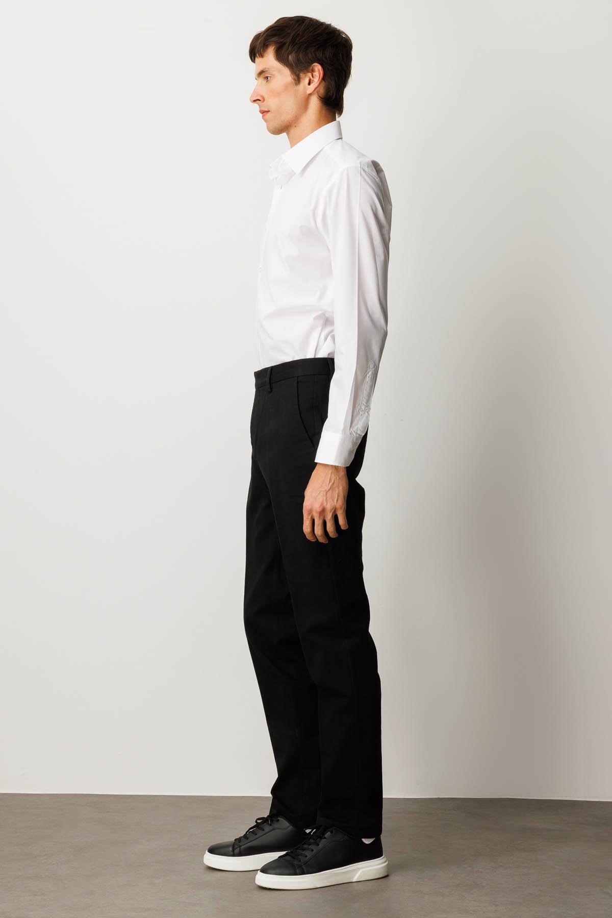 HND.W25.301Erkek Beli Lastikli Yan Cepli Koton Pantolon Siyah