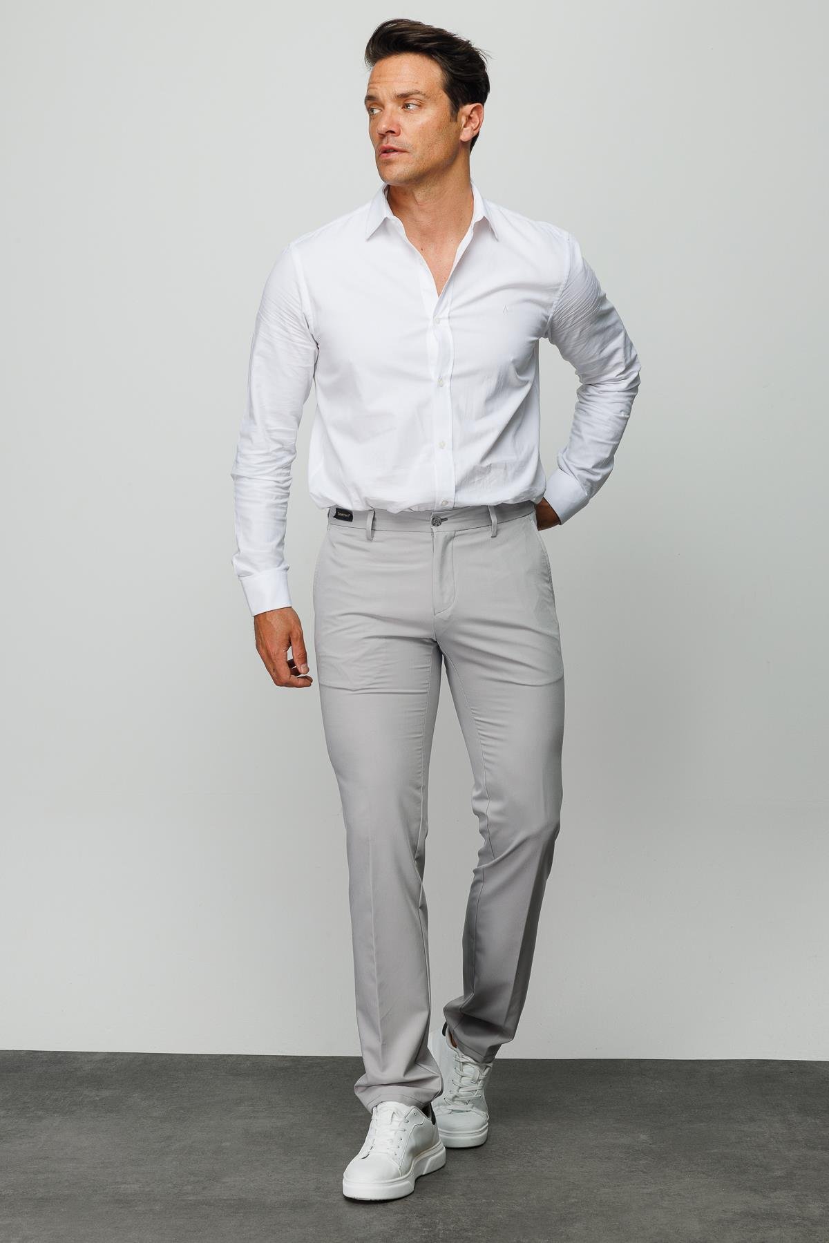 HND.S23.101Erkek Beli Lastikli Yan Cepli Koton Pantolon Gri