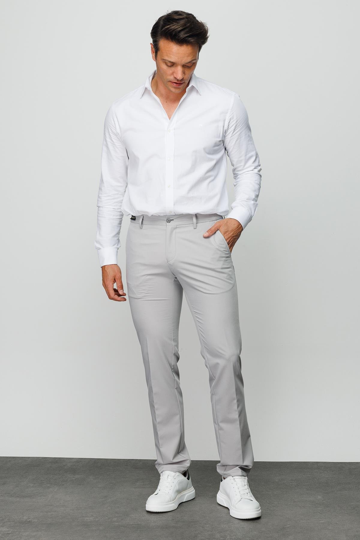 HND.S23.101Erkek Beli Lastikli Yan Cepli Koton Pantolon Gri