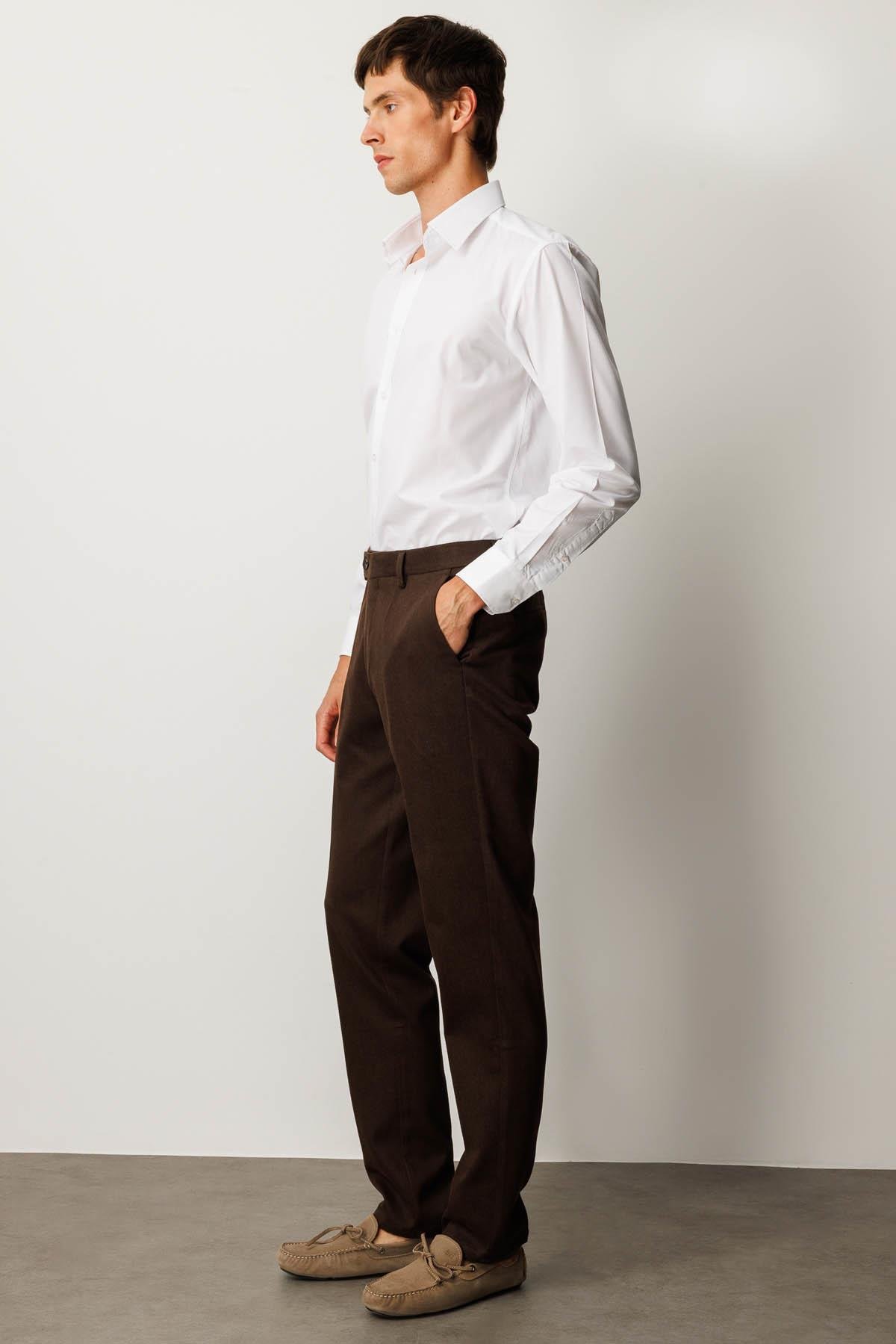 HND.W25.303Erkek Beli Lastikli Yan Cepli Koton Pantolon Kahve