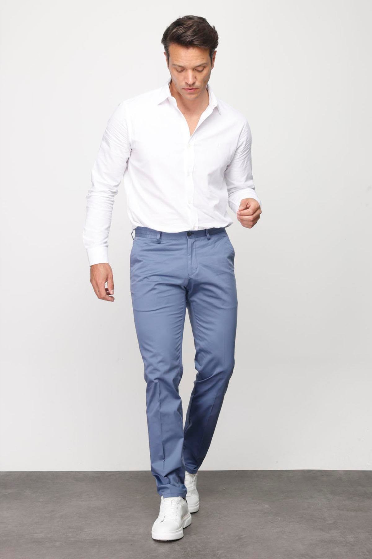 HND.S23.103Erkek Beli Lastikli Yan Cepli Koton Pantolon Mavi