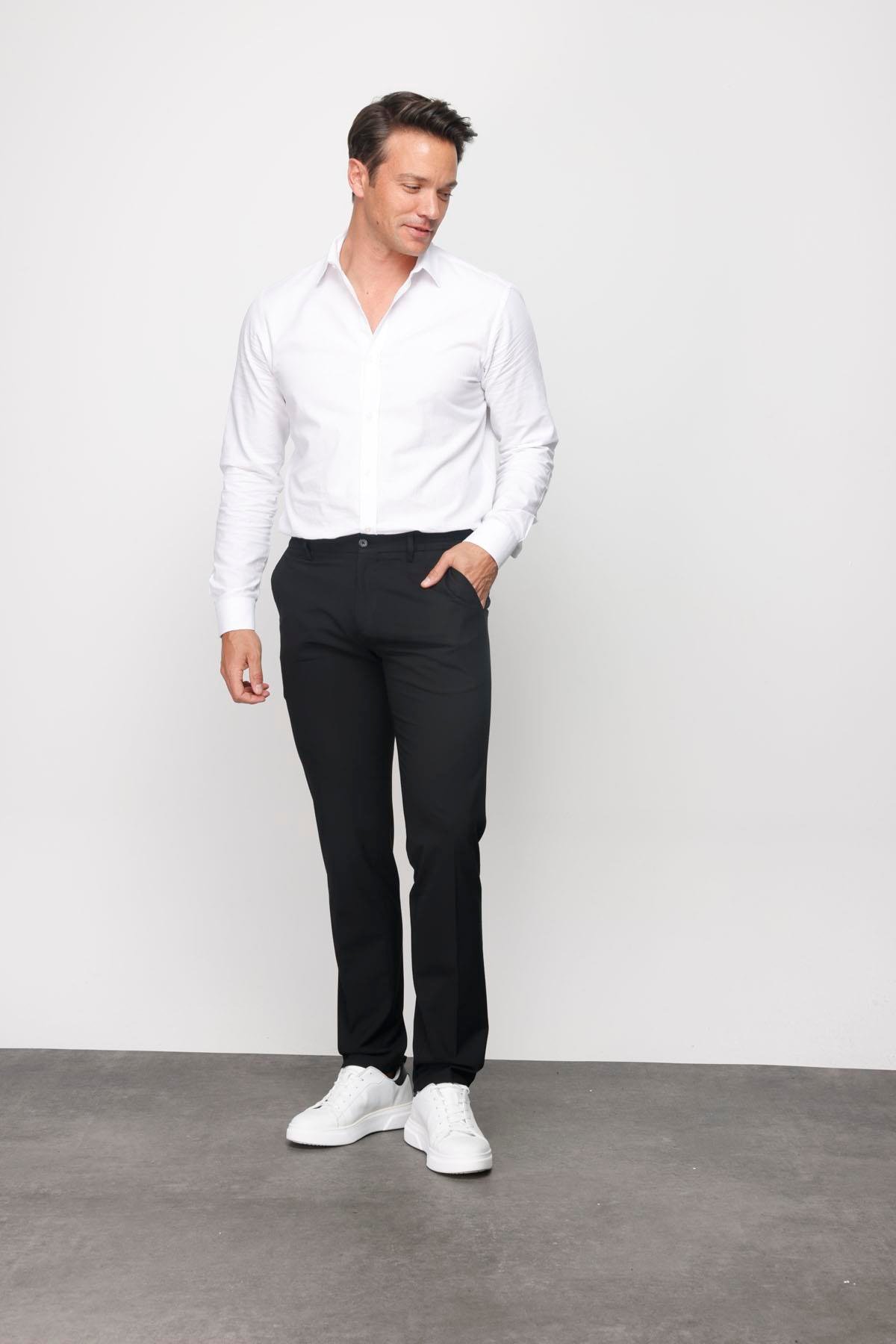 HND.S23.102Erkek Beli Lastikli Yan Cepli Koton Pantolon Siyah