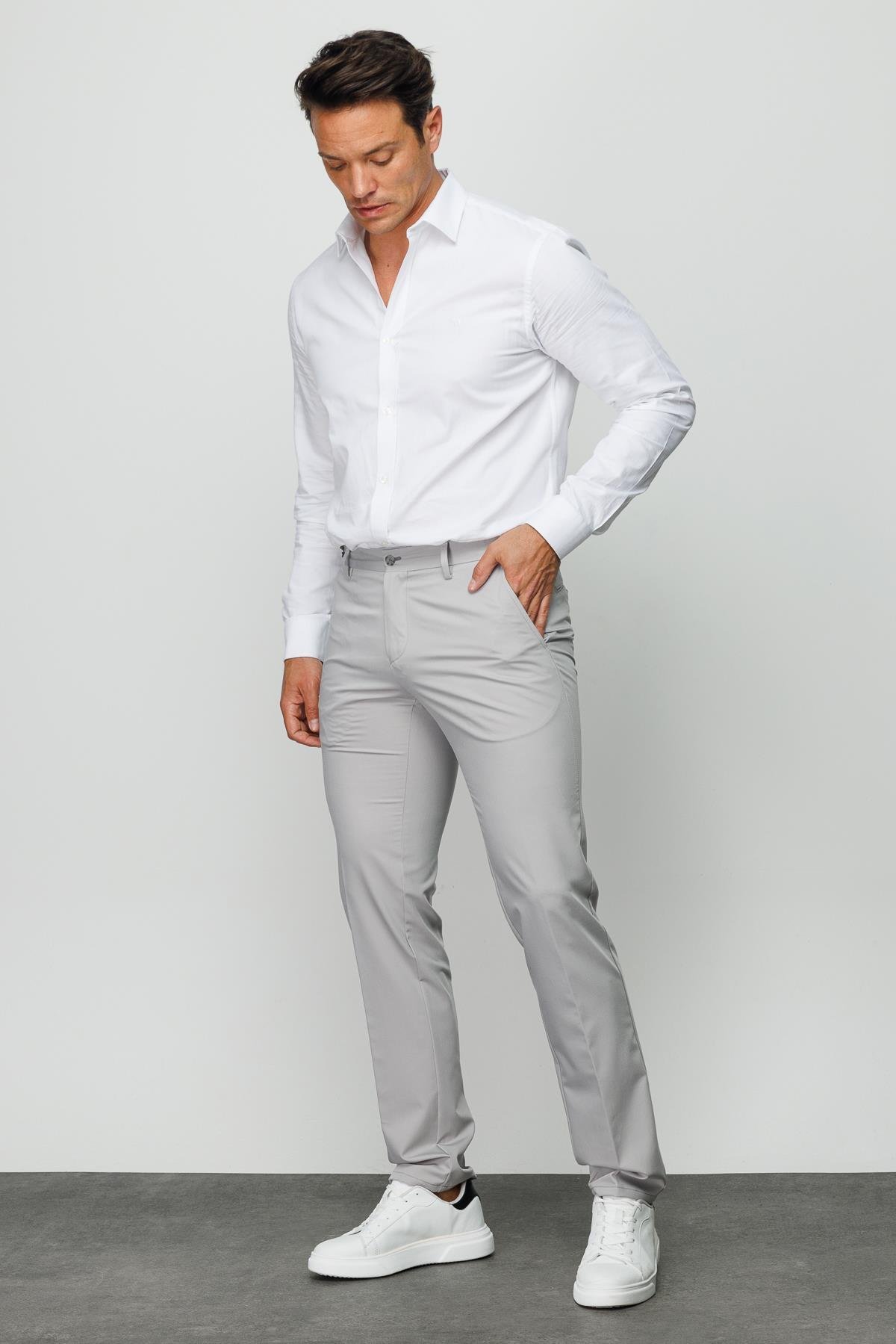 HND.S23.101Erkek Beli Lastikli Yan Cepli Koton Pantolon Gri