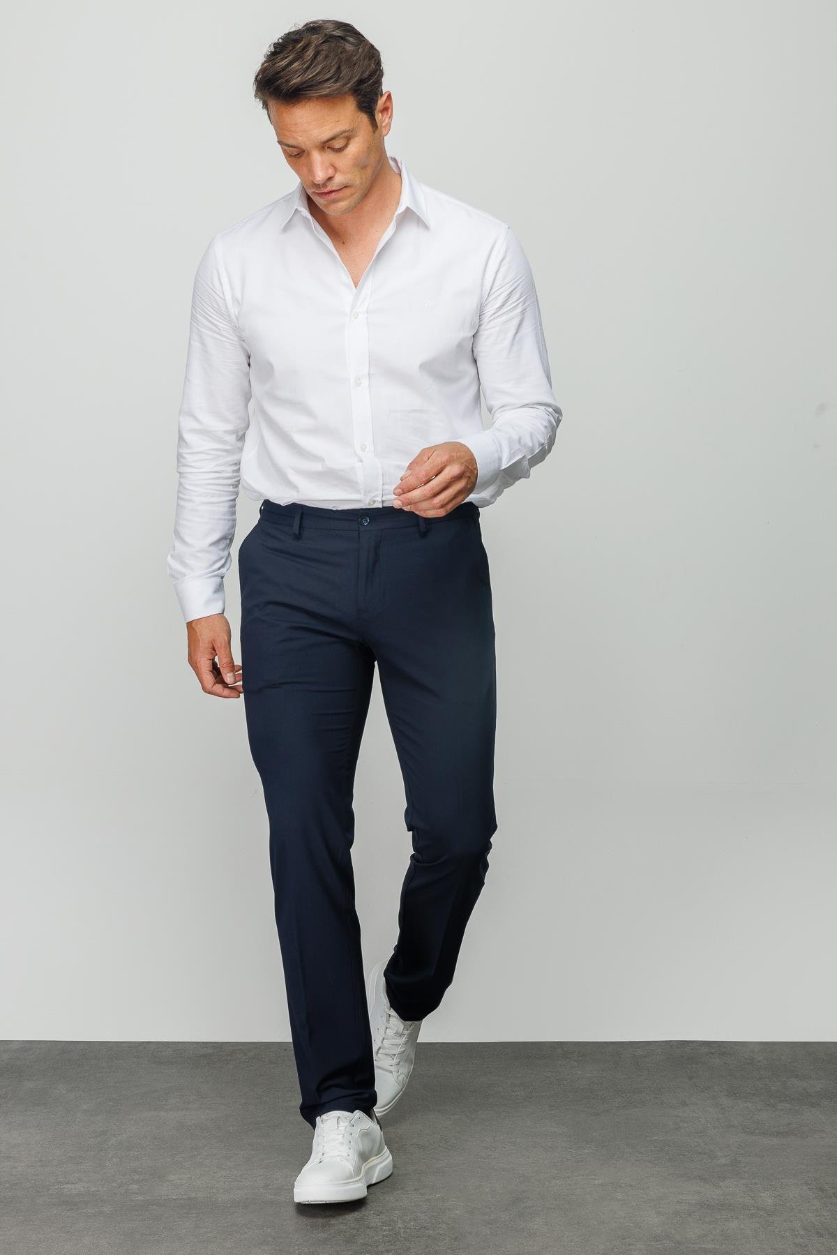 HND.S23.102Erkek Beli Lastikli Yan Cepli Koton Pantolon Lacivert