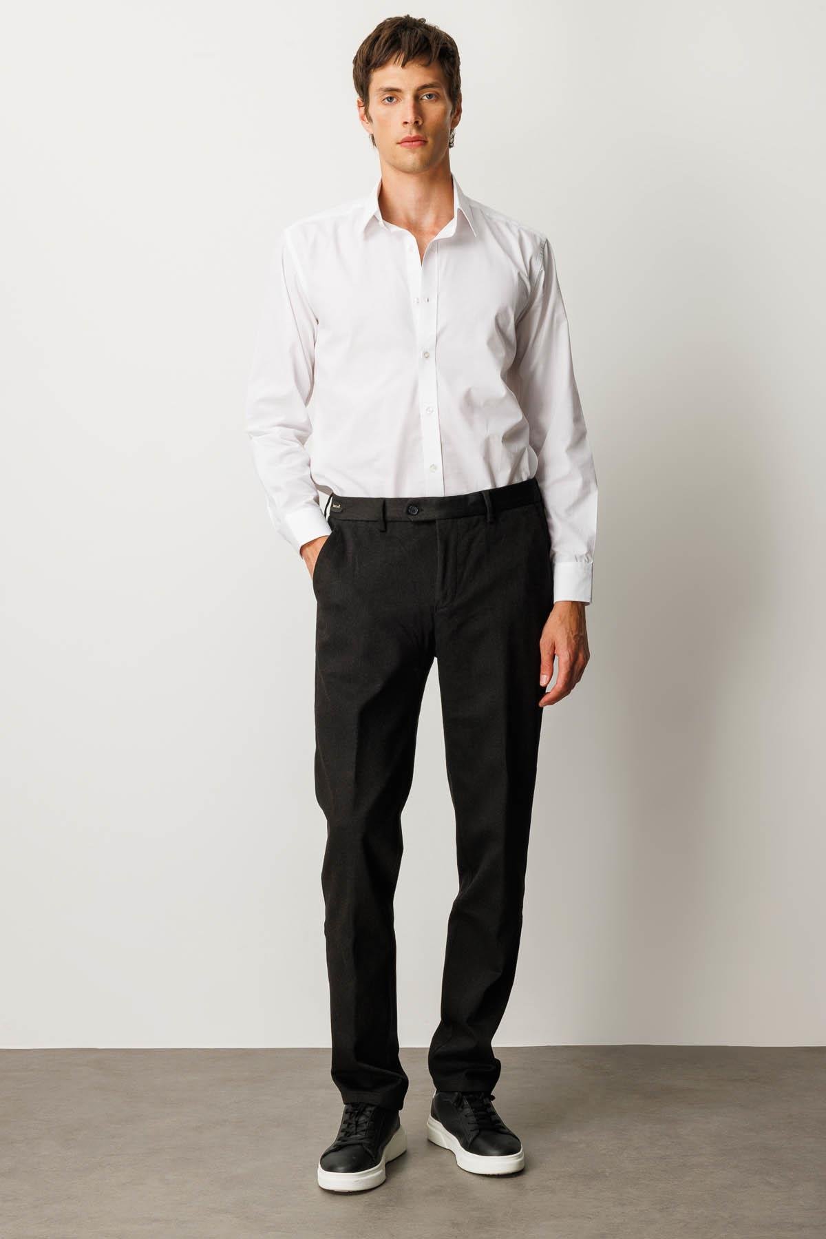 HND.W25.303Erkek Beli Lastikli Yan Cepli Koton Pantolon Siyah