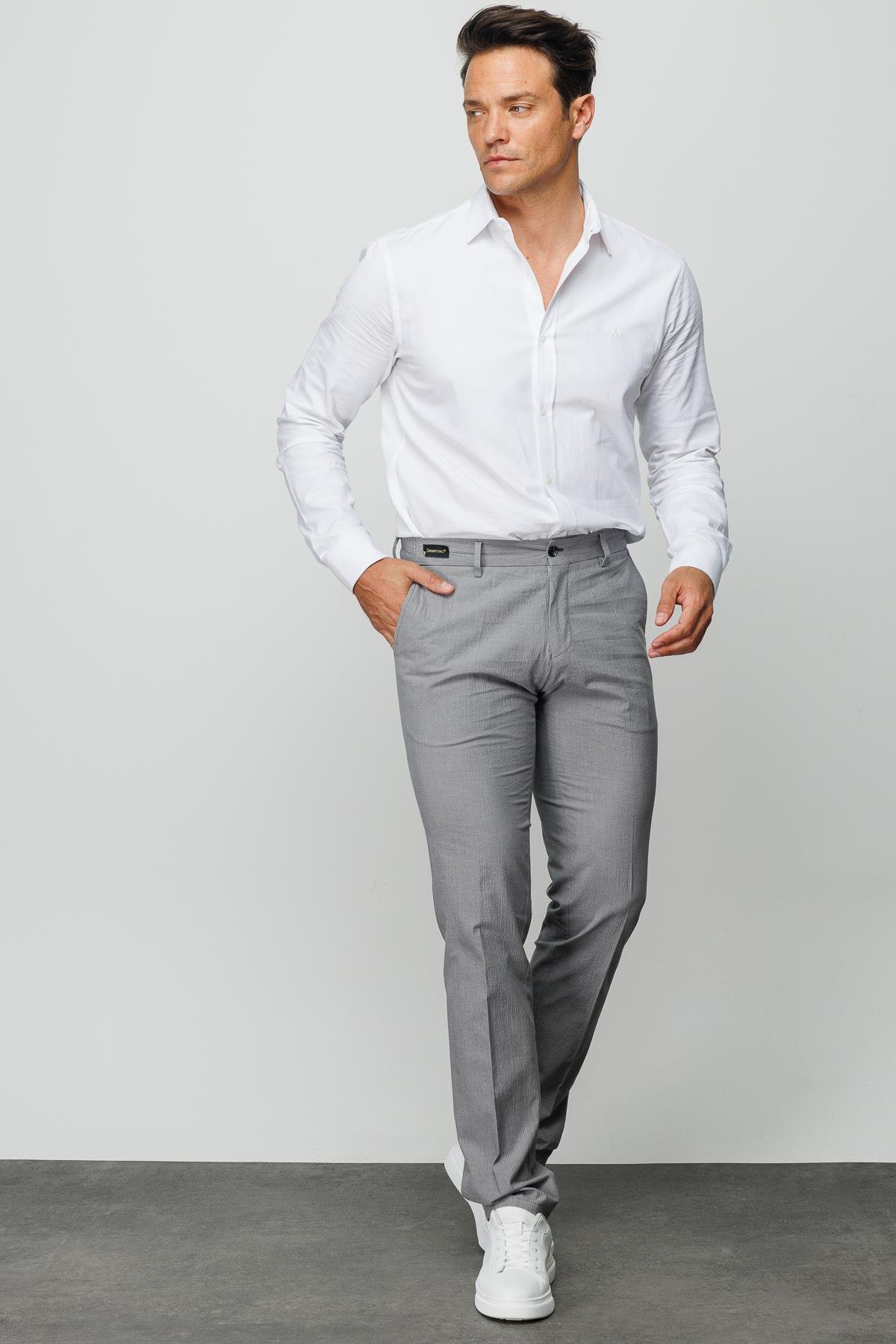 HND.S23.109Erkek Beli Lastikli Yan Cepli Koton Pantolon Gri