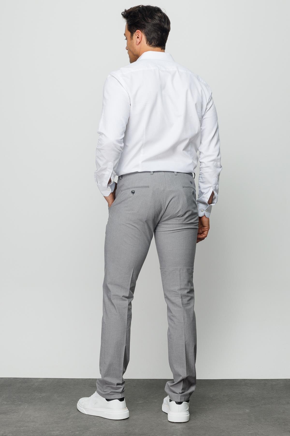 HND.S23.109Erkek Beli Lastikli Yan Cepli Koton Pantolon Gri