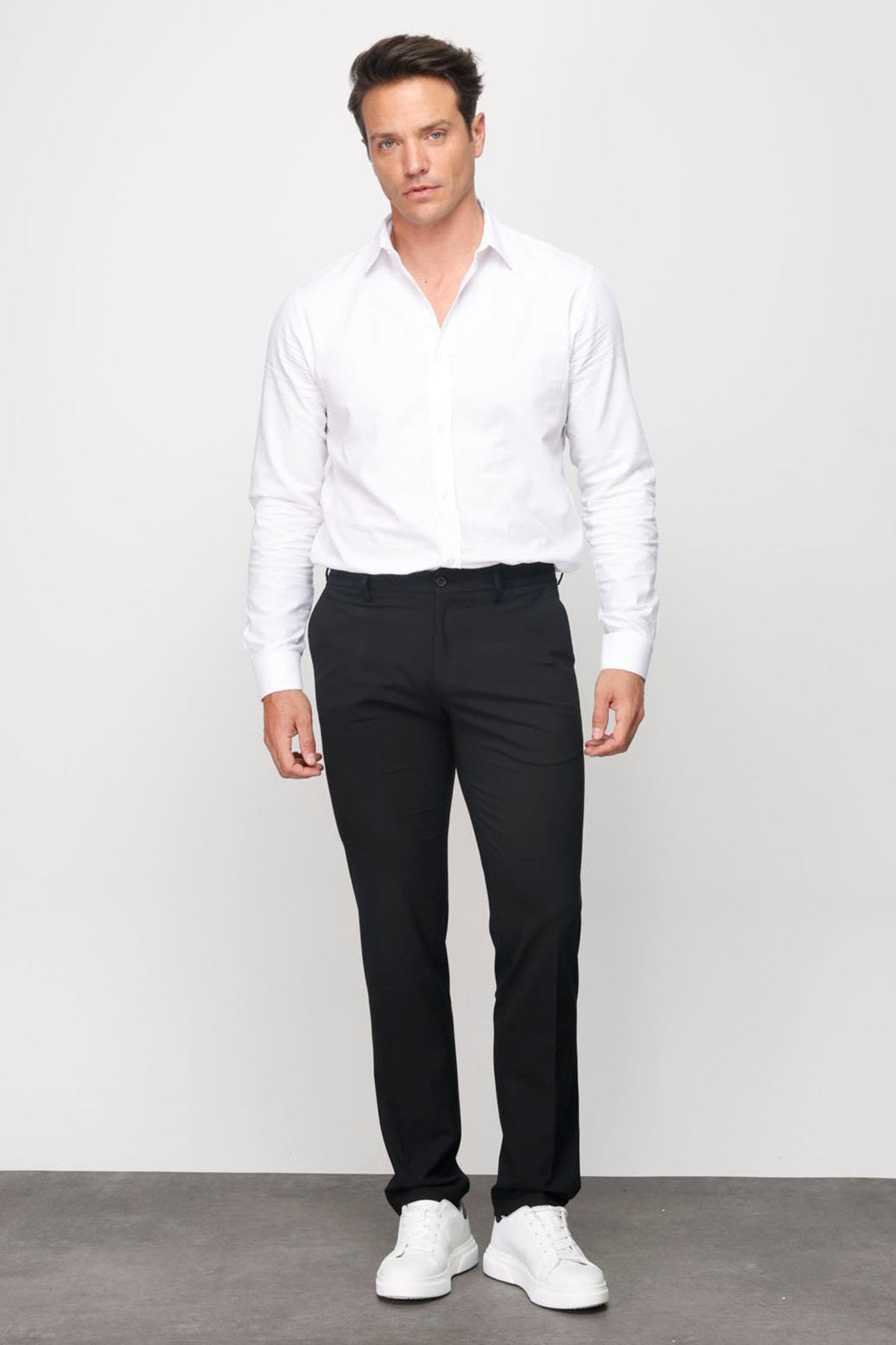 HND.S23.103Erkek Beli Lastikli Yan Cepli Koton Pantolon Siyah