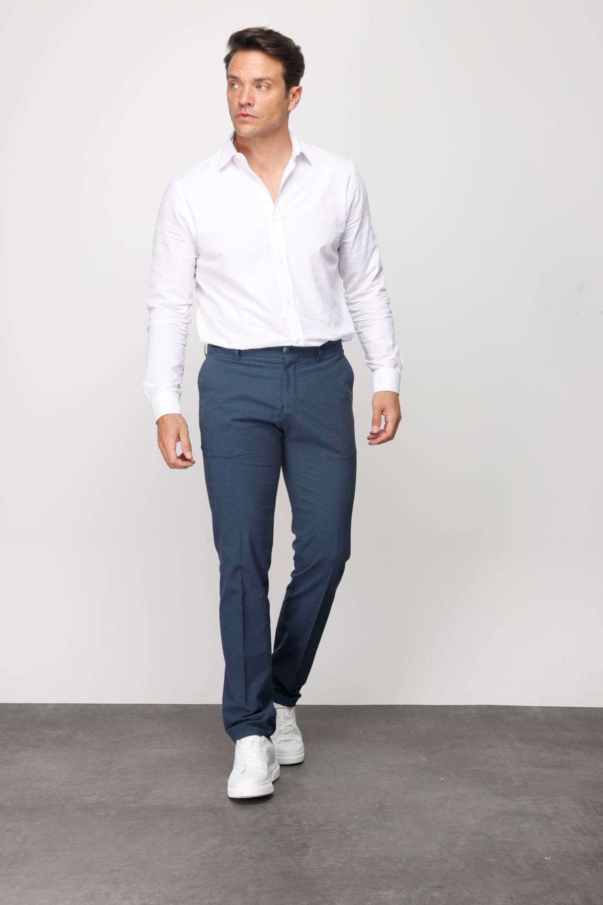 HND.S23.109Erkek Beli Lastikli Yan Cepli Koton Pantolon Lacivert