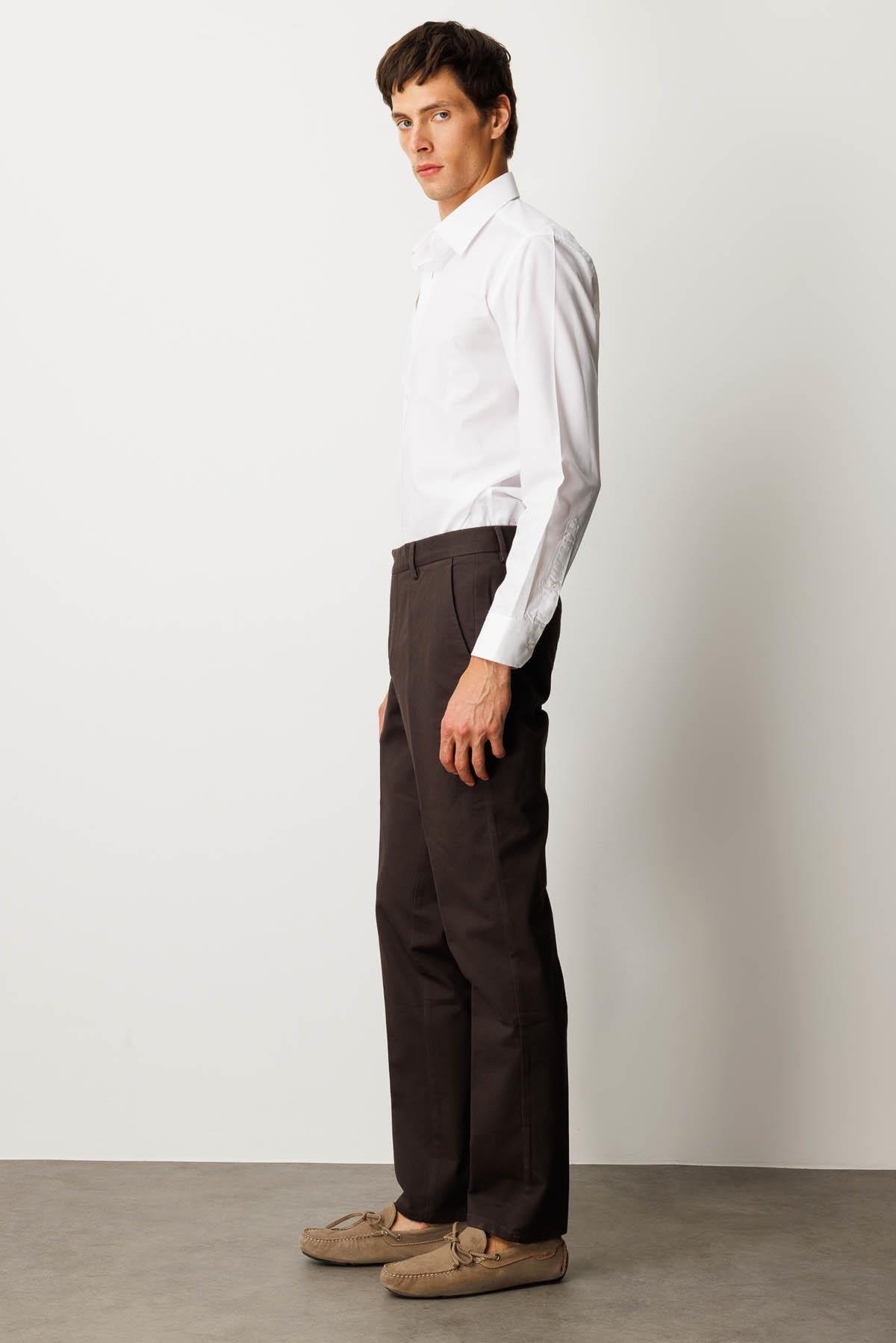 HND.W25.301Erkek Beli Lastikli Yan Cepli Koton Pantolon Kahve