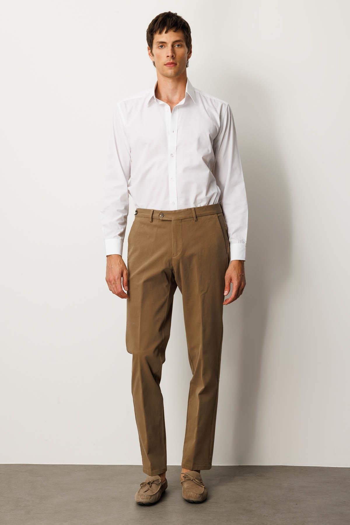 HND.W25.300Erkek Beli Lastikli Yan Cepli Koton Pantolon Taba