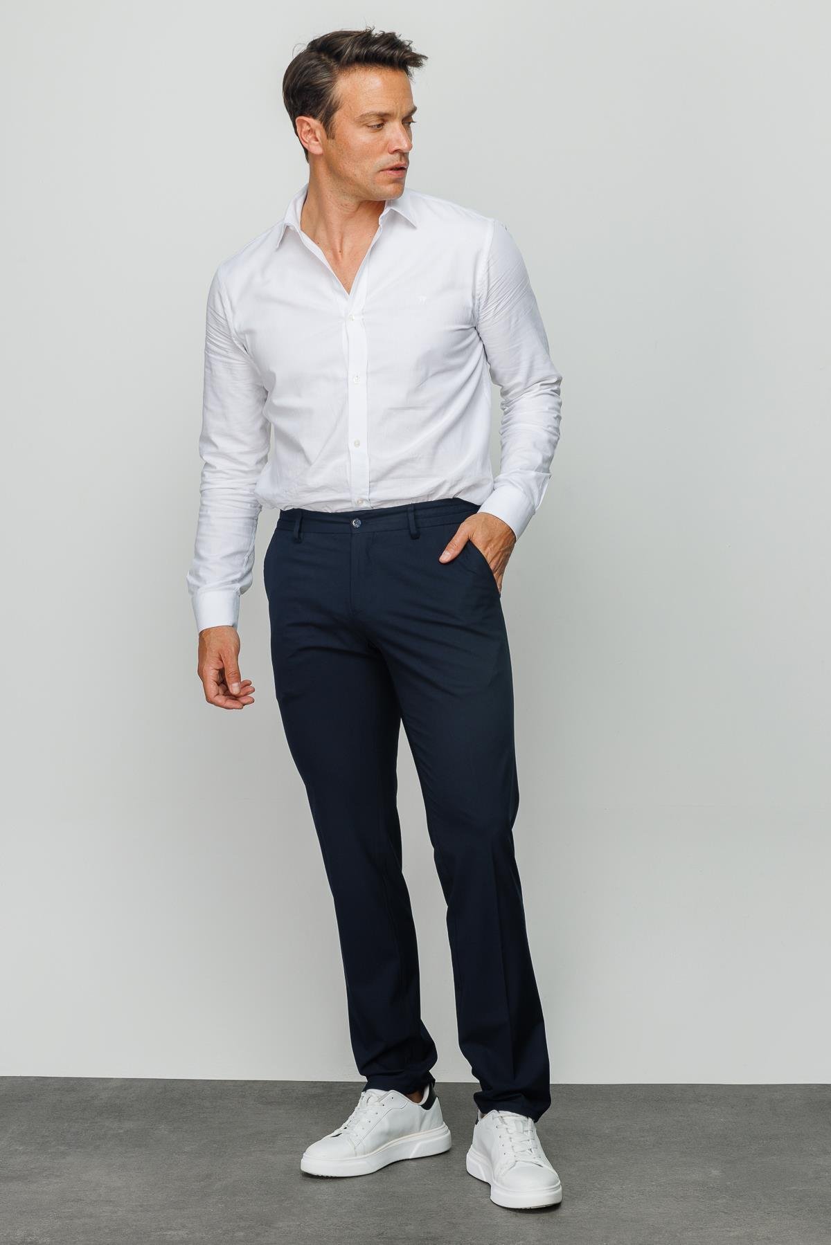 HND.S23.102Erkek Beli Lastikli Yan Cepli Koton Pantolon Lacivert