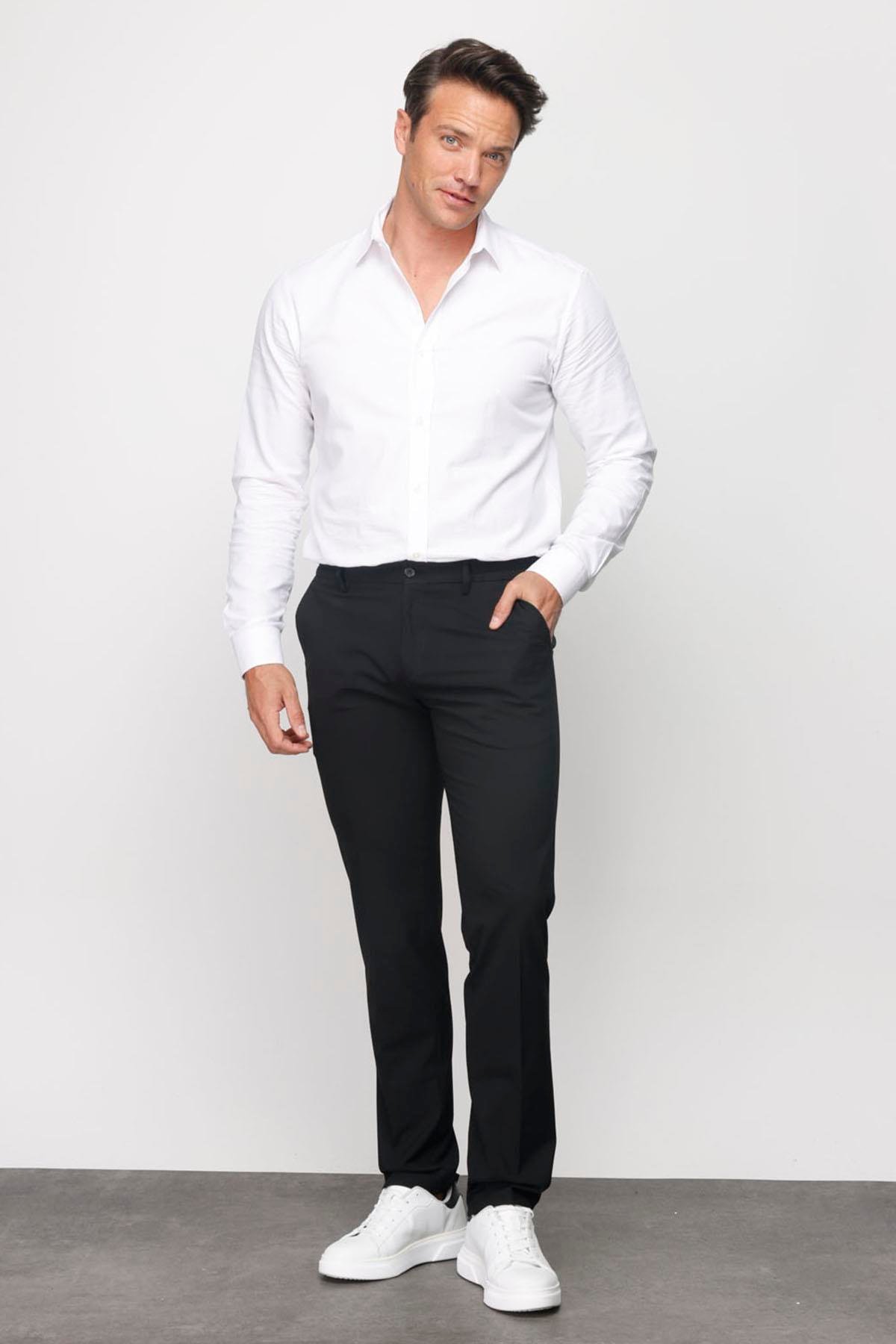 HND.S23.103Erkek Beli Lastikli Yan Cepli Koton Pantolon Siyah