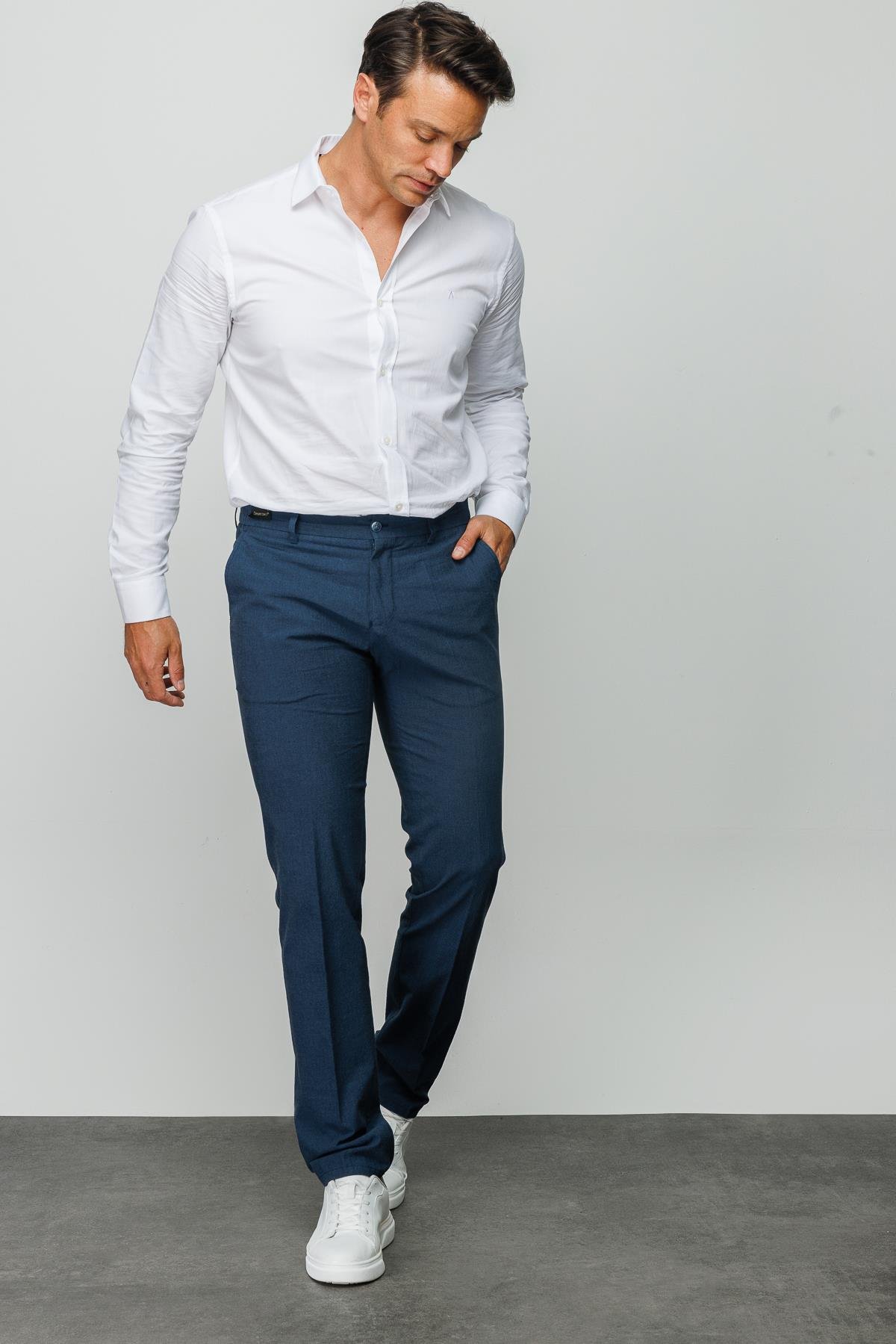 HND.S23.109Erkek Beli Lastikli Yan Cepli Koton Pantolon İndigo