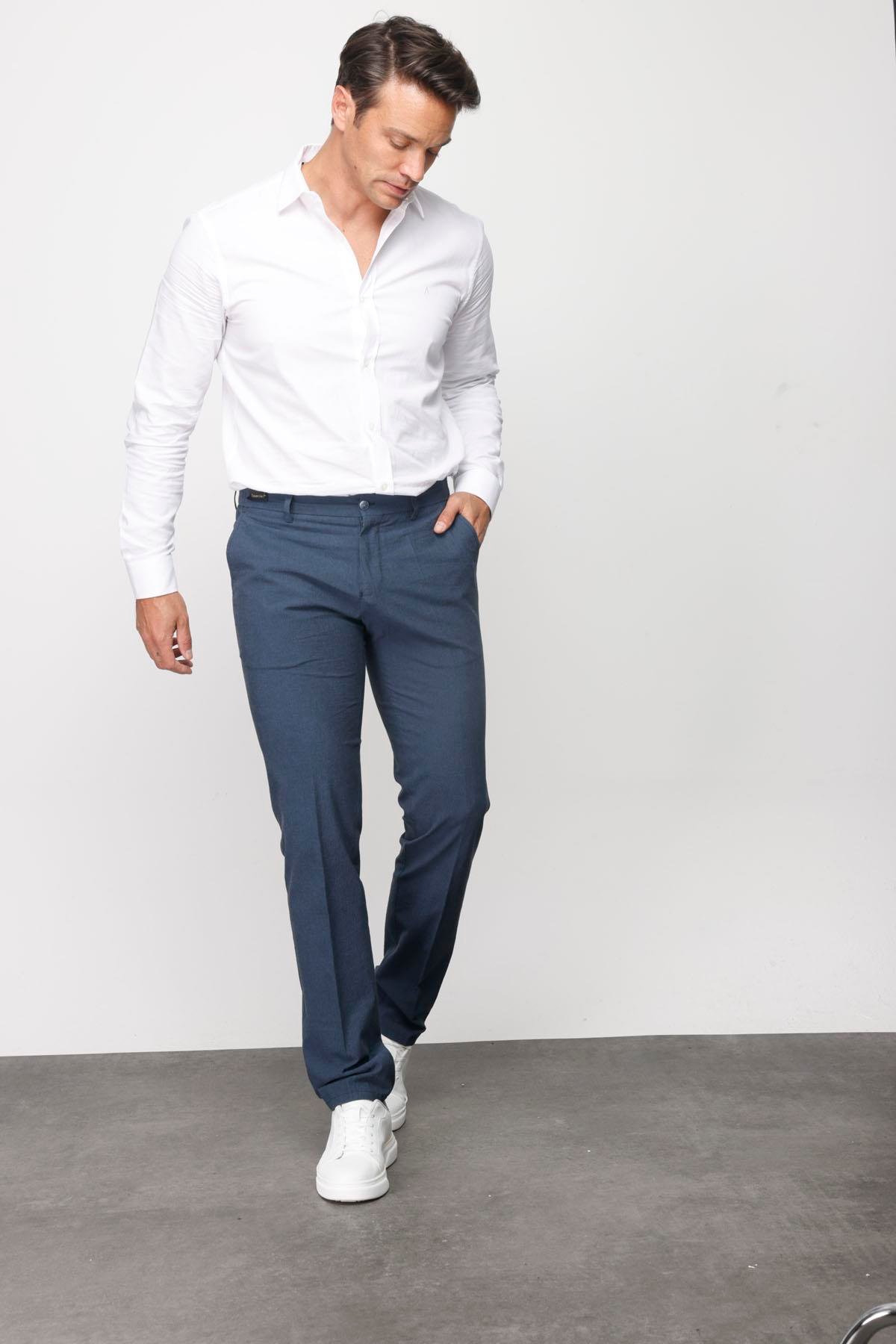 HND.S23.109Erkek Beli Lastikli Yan Cepli Koton Pantolon Lacivert