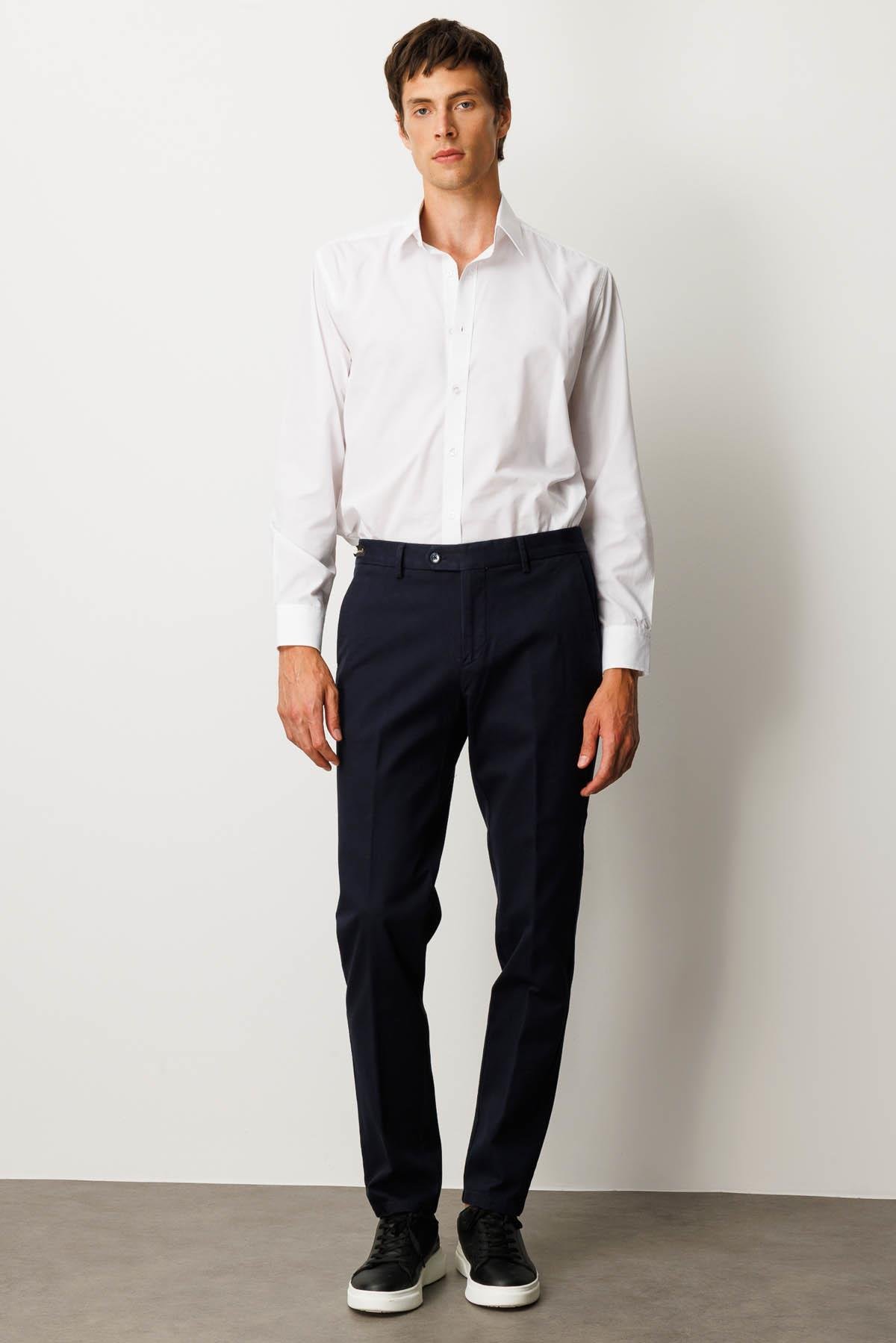 HND.W25.301Erkek Beli Lastikli Yan Cepli Koton Pantolon Lacivert