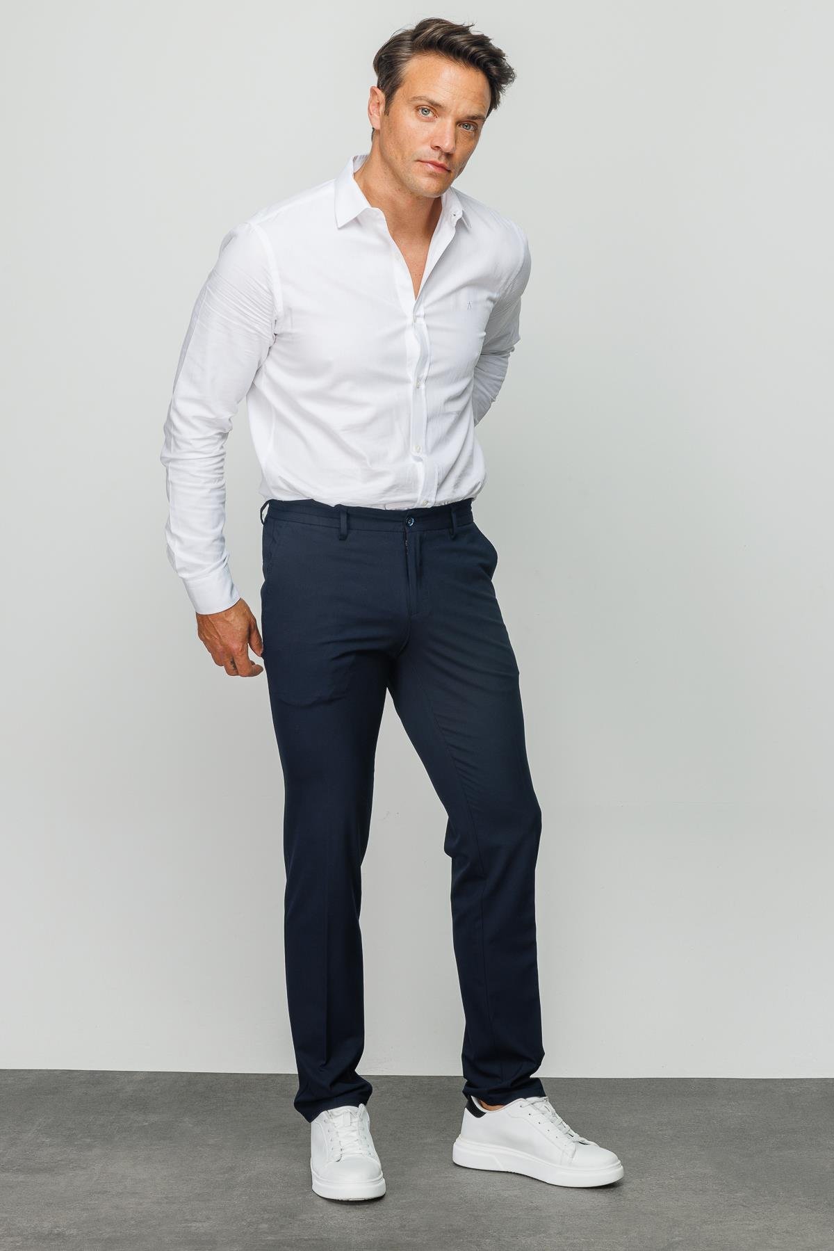 HND.S23.102Erkek Beli Lastikli Yan Cepli Koton Pantolon Lacivert