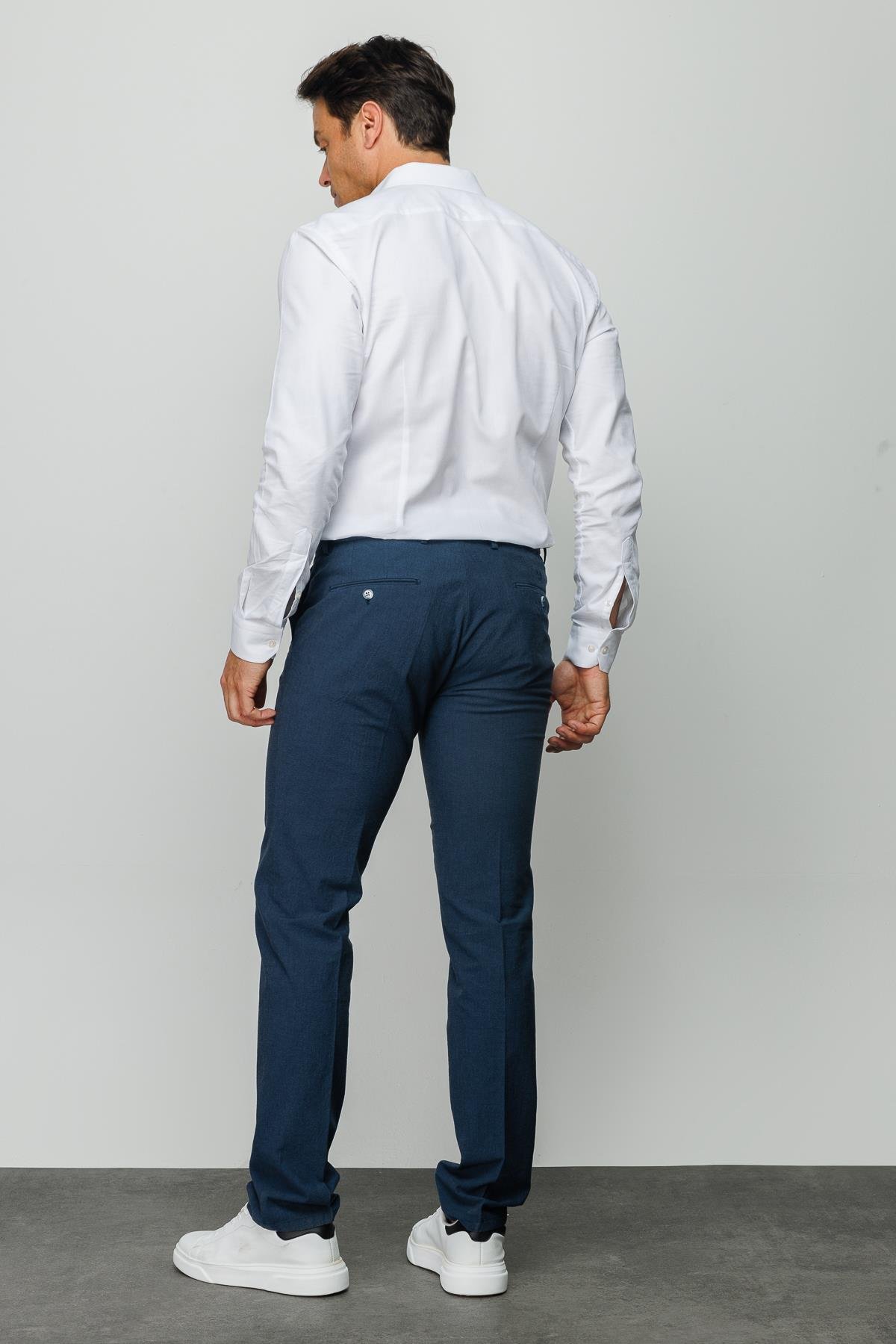 HND.S23.109Erkek Beli Lastikli Yan Cepli Koton Pantolon İndigo