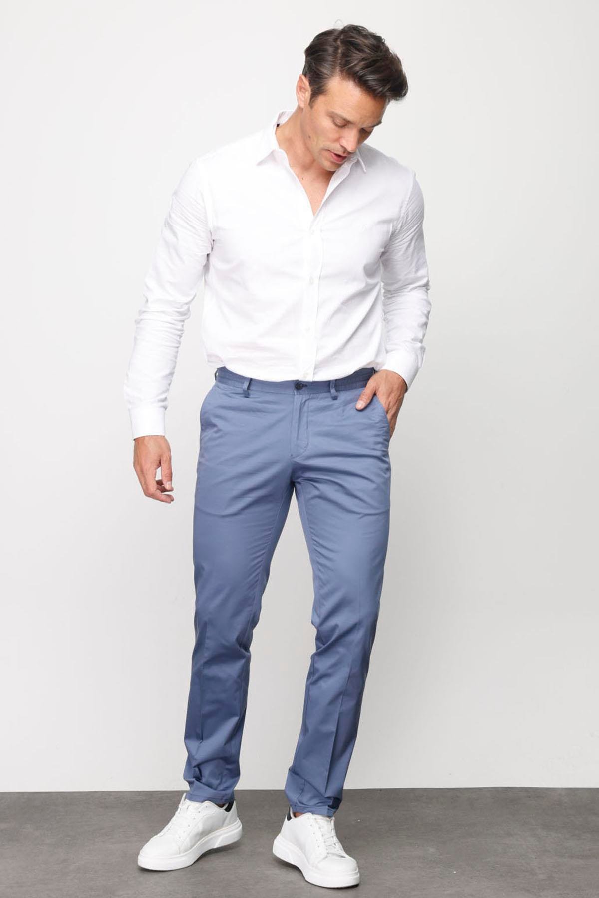 HND.S23.103Erkek Beli Lastikli Yan Cepli Koton Pantolon Mavi