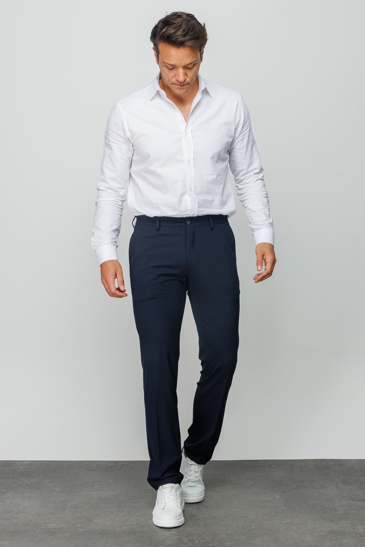 HND.S23.102Erkek Beli Lastikli Yan Cepli Koton Pantolon Lacivert