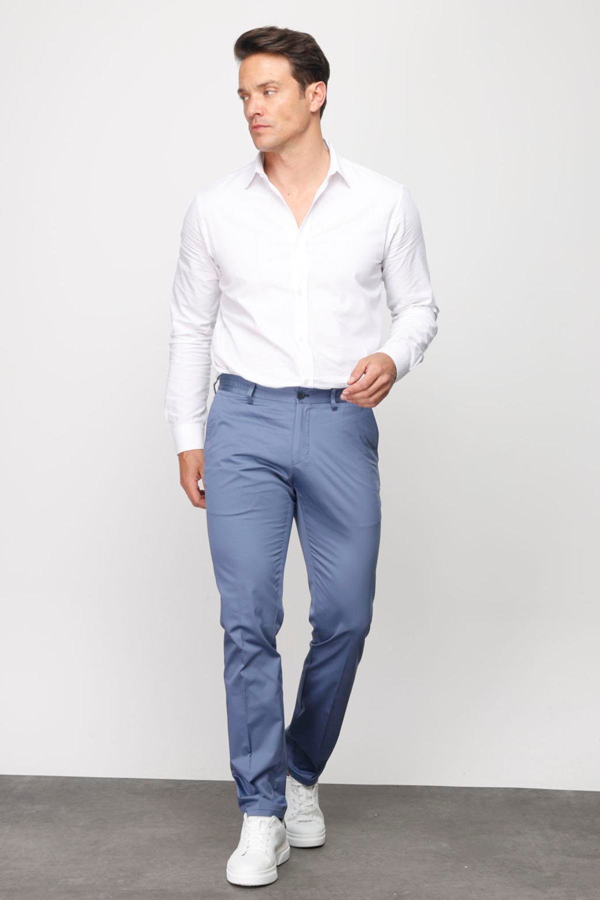 HND.S23.103Erkek Beli Lastikli Yan Cepli Koton Pantolon Mavi
