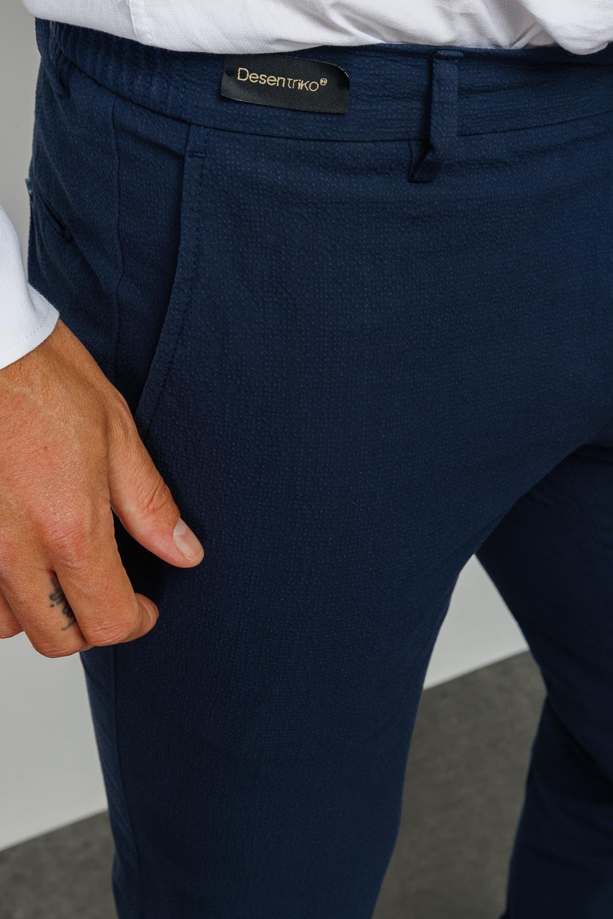 HND.S23.109Erkek Beli Lastikli Yan Cepli Koton Pantolon K.Lacivert