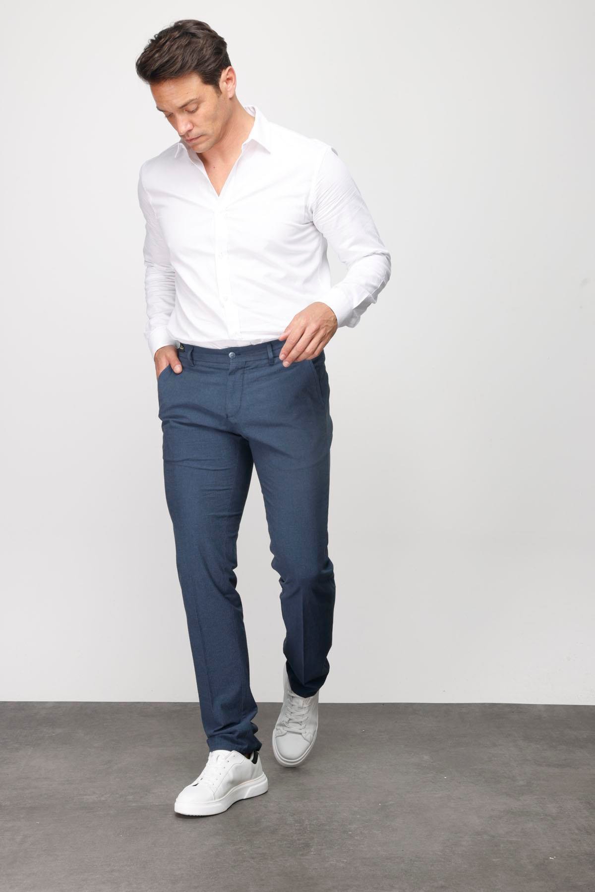 HND.S23.109Erkek Beli Lastikli Yan Cepli Koton Pantolon Lacivert