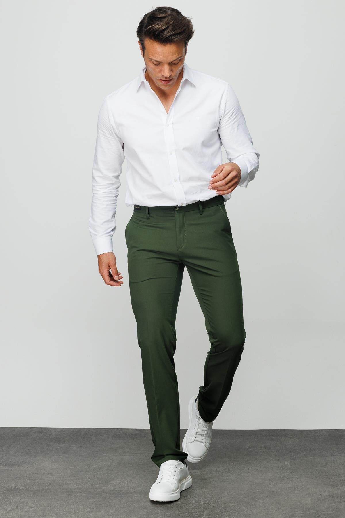 HND.S23.101Erkek Beli Lastikli Yan Cepli Koton Pantolon Yeşil