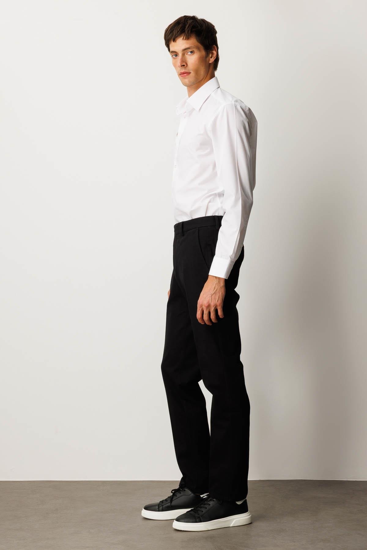 HND.W25.300Erkek Beli Lastikli Yan Cepli Koton Pantolon Siyah