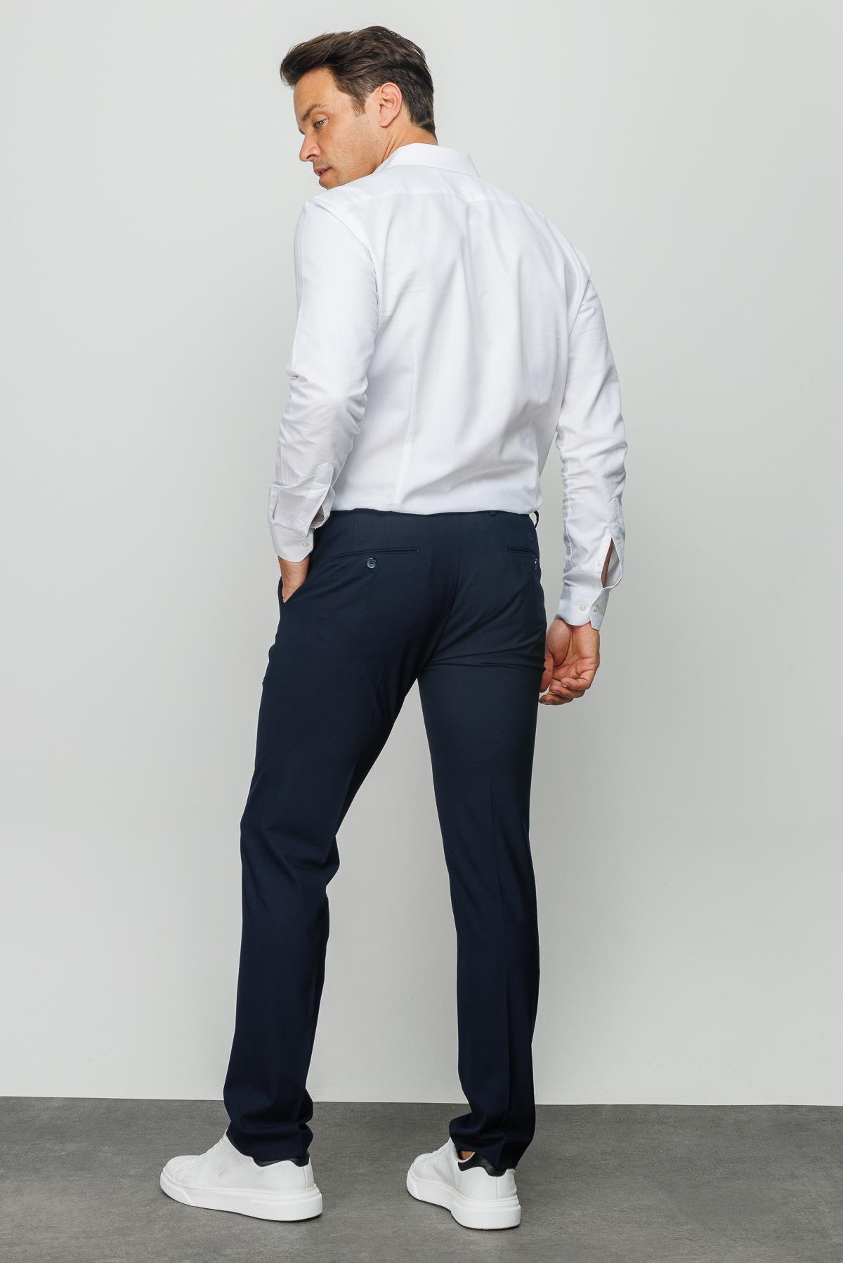 HND.S23.102Erkek Beli Lastikli Yan Cepli Koton Pantolon Lacivert