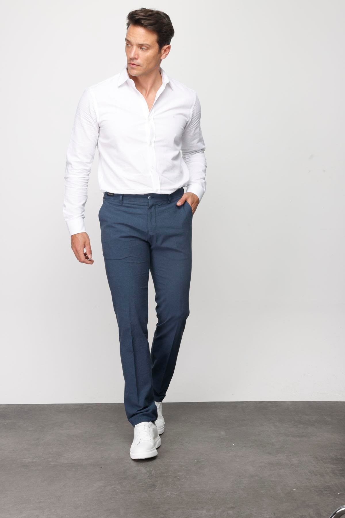 HND.S23.109Erkek Beli Lastikli Yan Cepli Koton Pantolon Lacivert