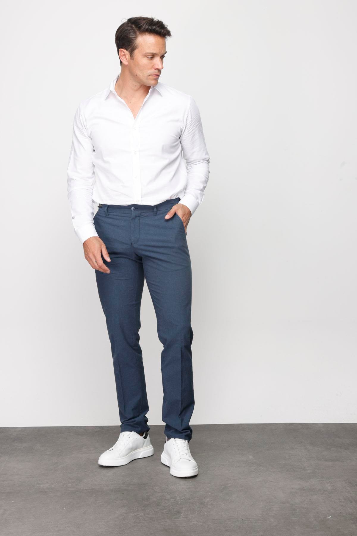 HND.S23.109Erkek Beli Lastikli Yan Cepli Koton Pantolon Lacivert