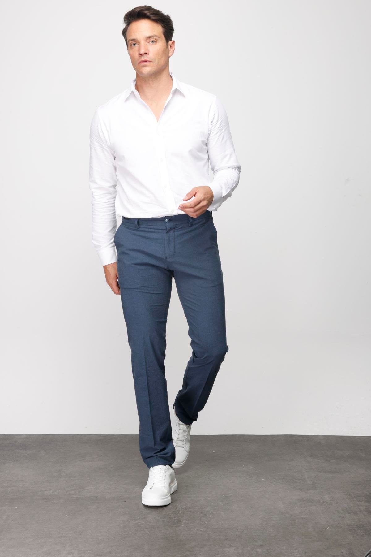 HND.S23.109Erkek Beli Lastikli Yan Cepli Koton Pantolon Lacivert