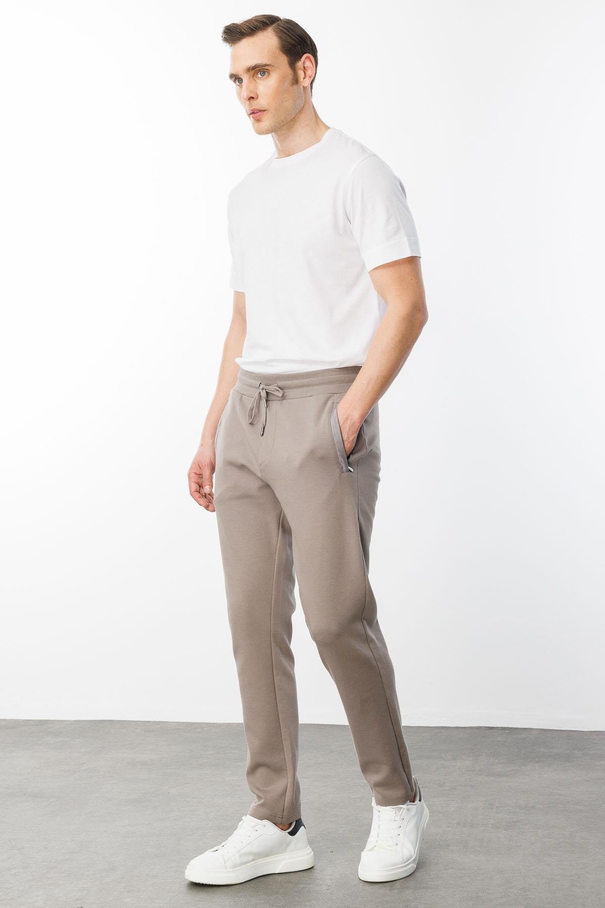 24452Erkek Cebi Kapitone Eşofman Altı Vizon