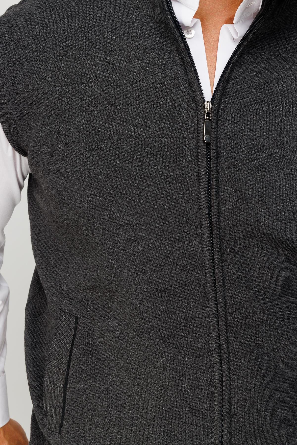 23556Erkek Çelik Örgü Yün Yelek K.Gri