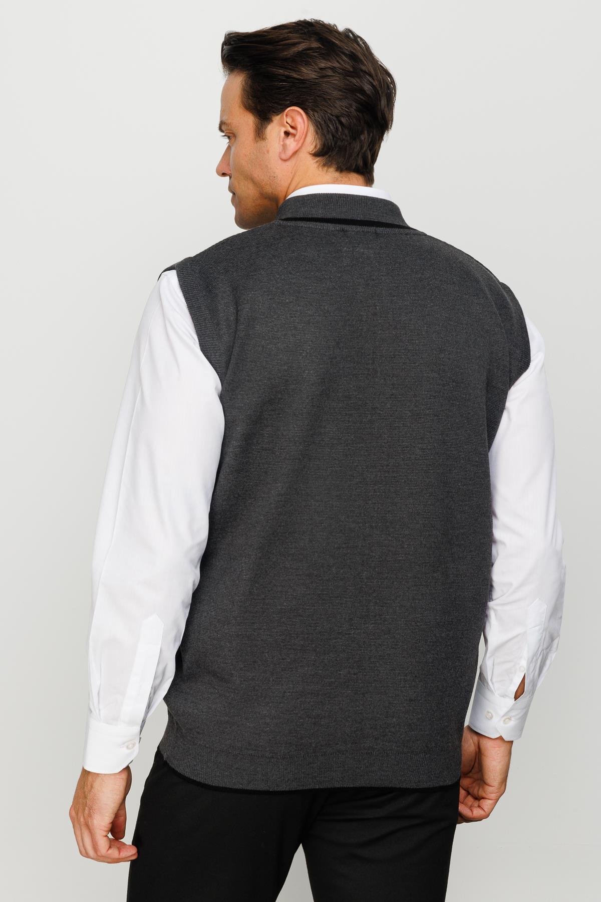 23556Erkek Çelik Örgü Yün Yelek K.Gri