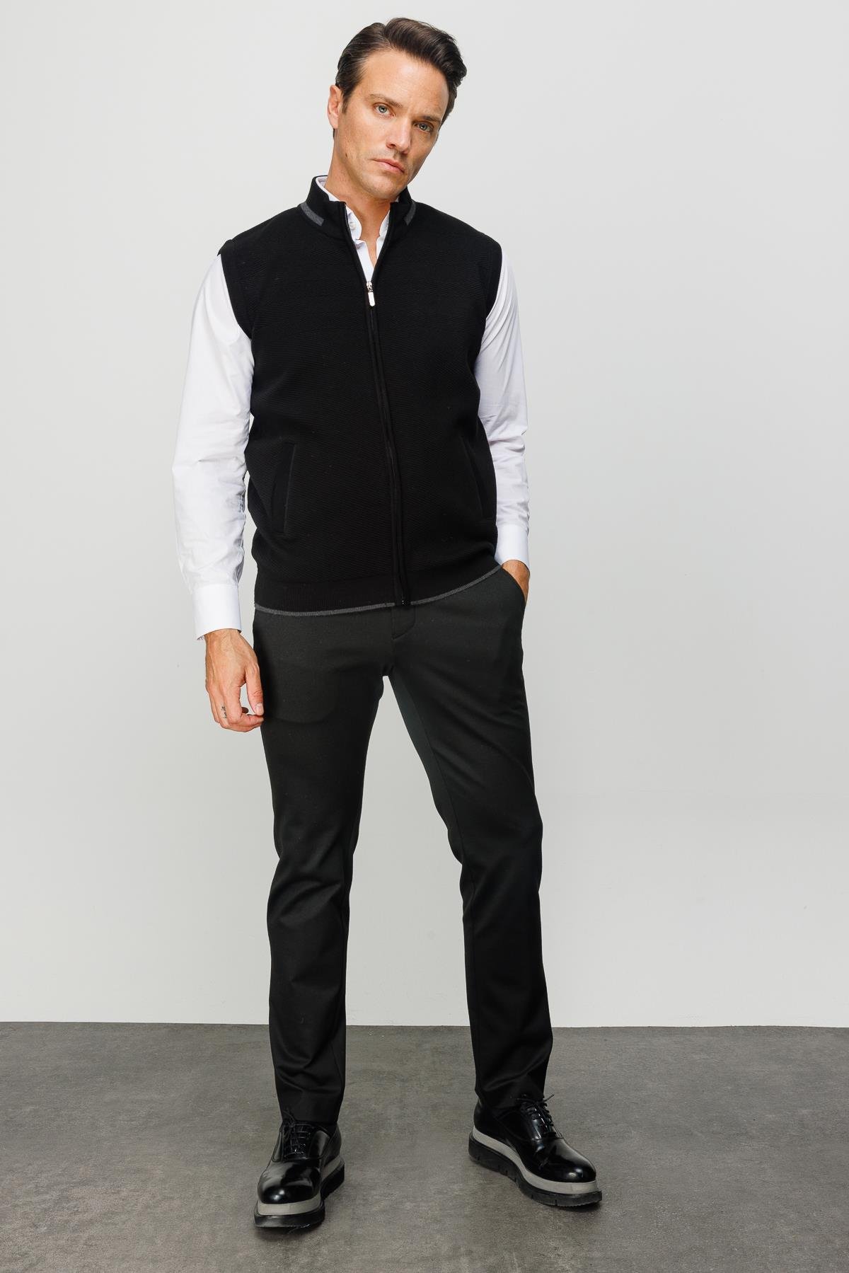 23556Erkek Çelik Örgü Yün Yelek Siyah