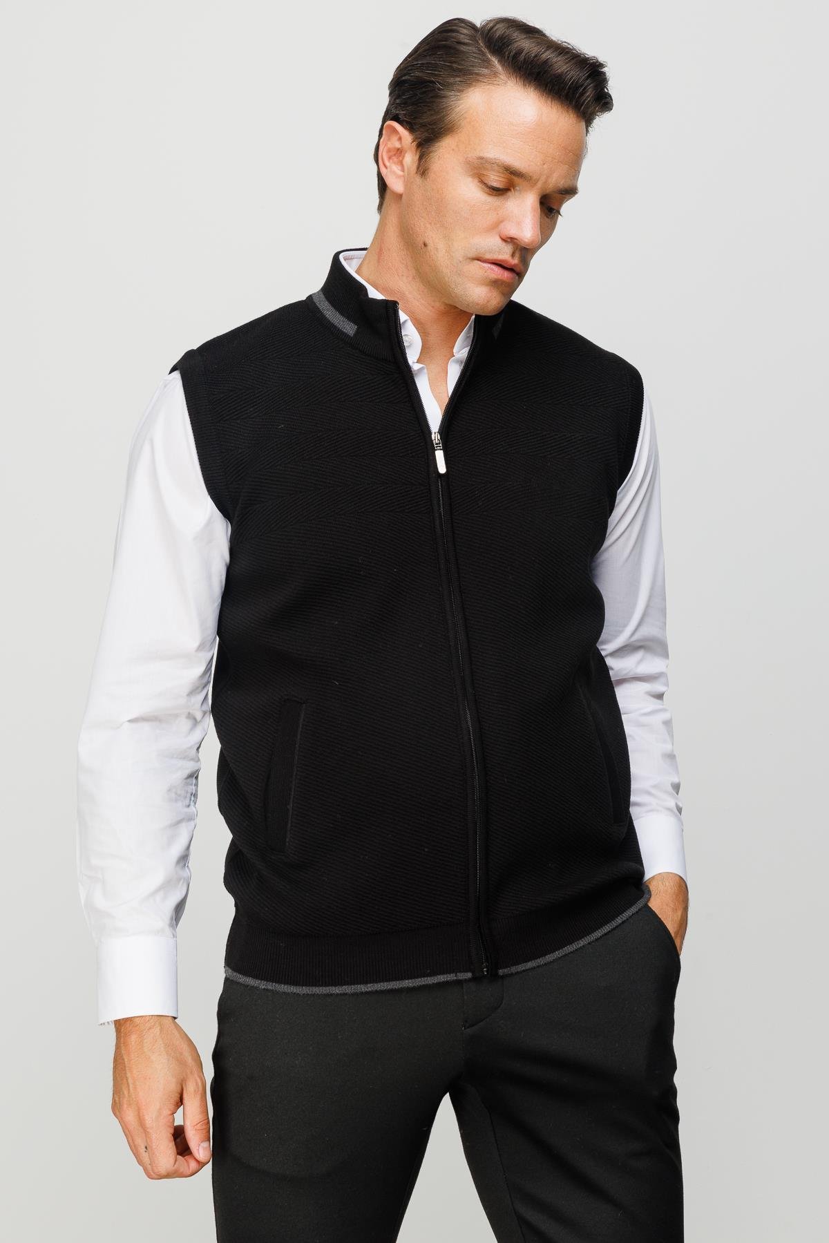 23556Erkek Çelik Örgü Yün Yelek Siyah