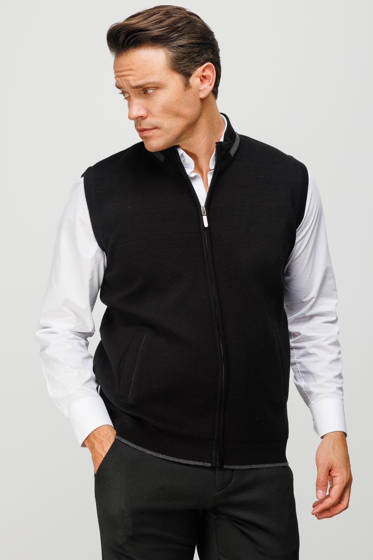 23556Erkek Çelik Örgü Yün Yelek Siyah