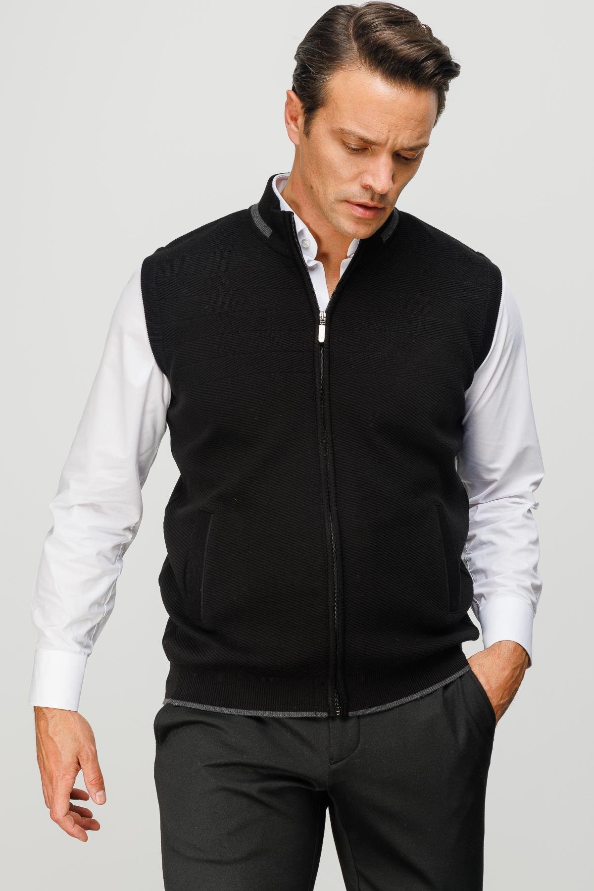 23556Erkek Çelik Örgü Yün Yelek Siyah