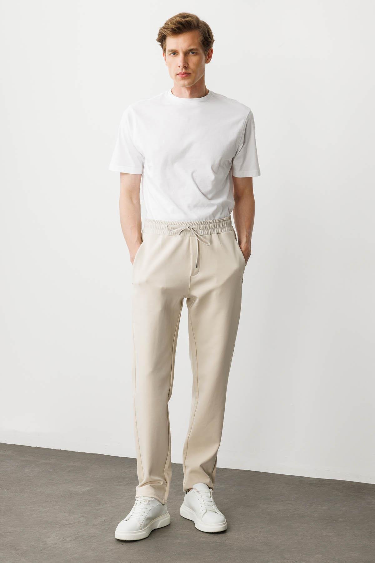 25444Erkek Cep Yanı Kumaş Eşofman Altı A.Ekru