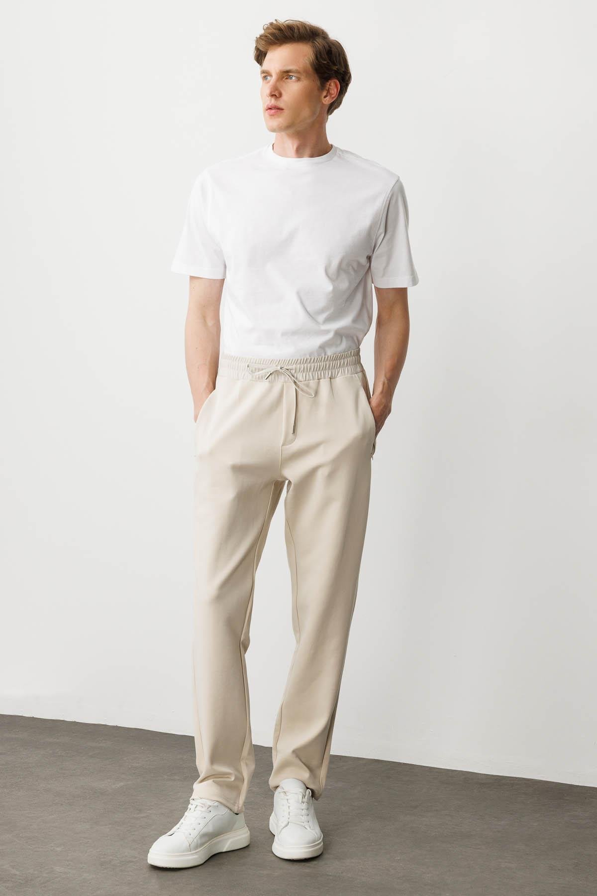 25444Erkek Cep Yanı Kumaş Eşofman Altı A.Ekru