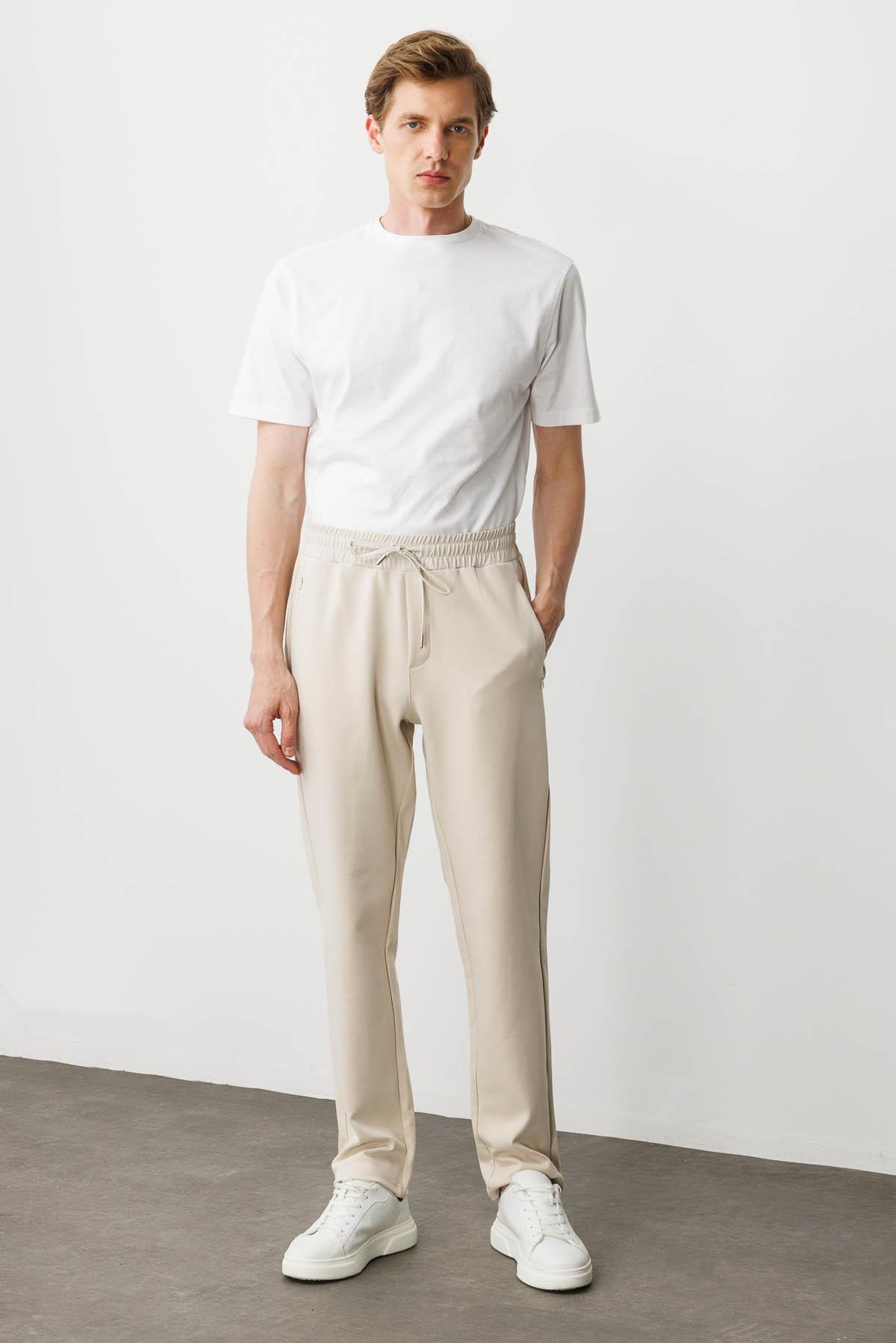 25444Erkek Cep Yanı Kumaş Eşofman Altı A.Ekru