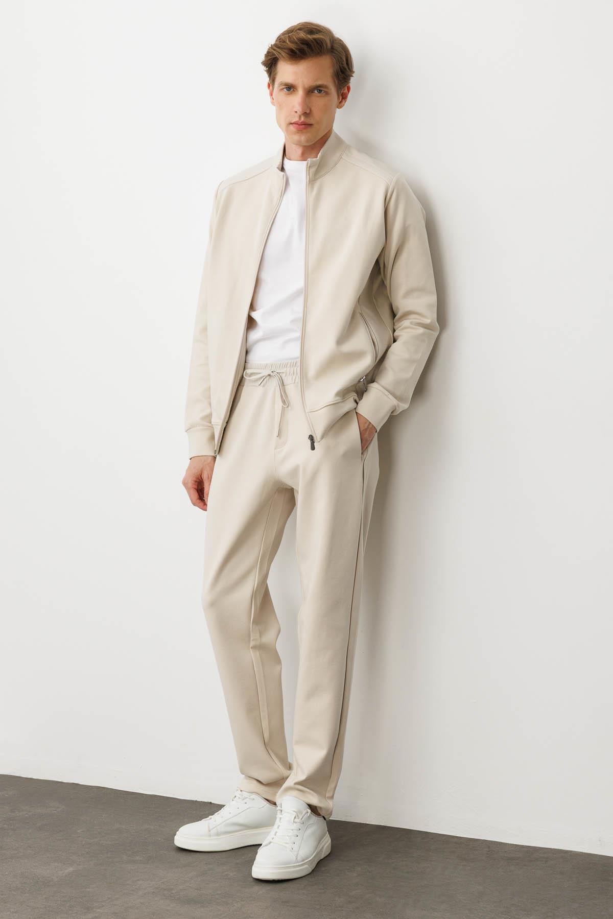 25444Erkek Cep Yanı Kumaş Eşofman Altı A.Ekru