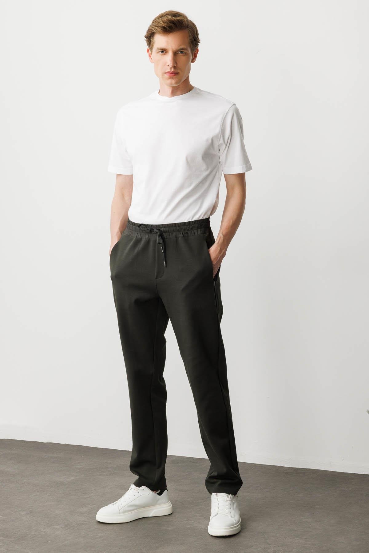 25444Erkek Cep Yanı Kumaş Eşofman Altı K.Haki